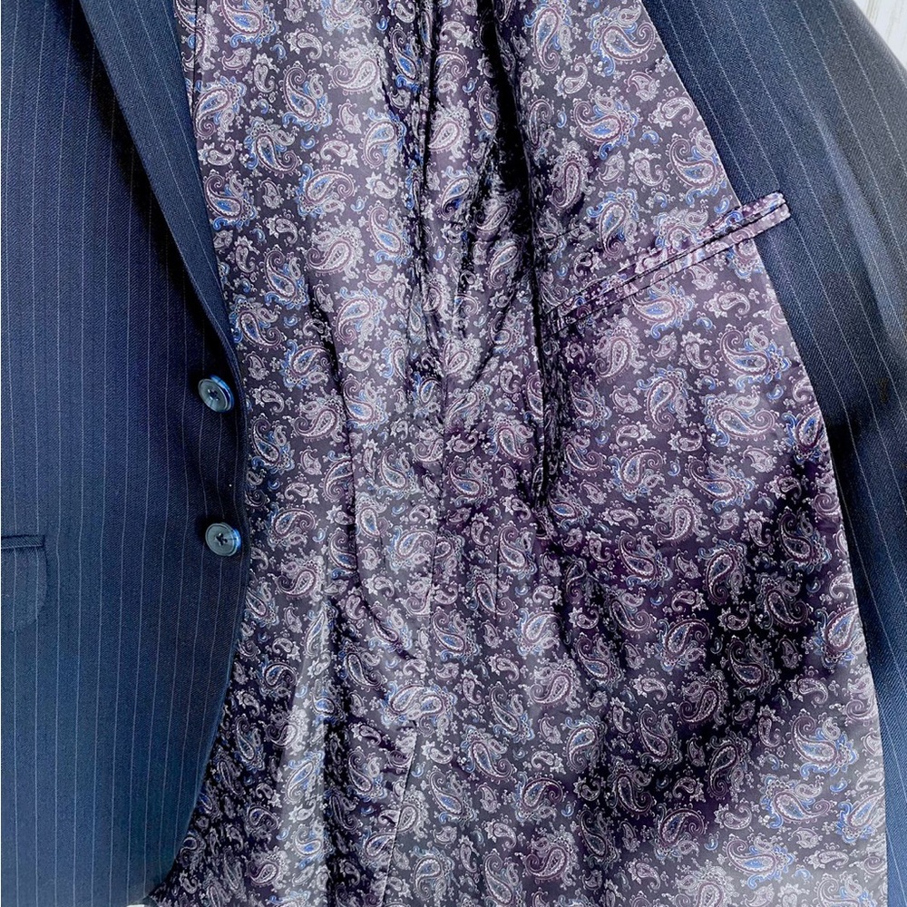 Designer wear blue 3 piece suit includes Jacket waistcoat & trousers. - Picture 7 of 8